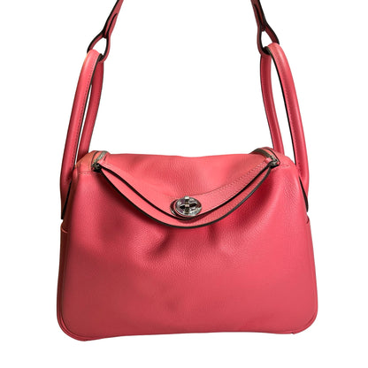 Used HERMES Leather Lindy Handbag Pink