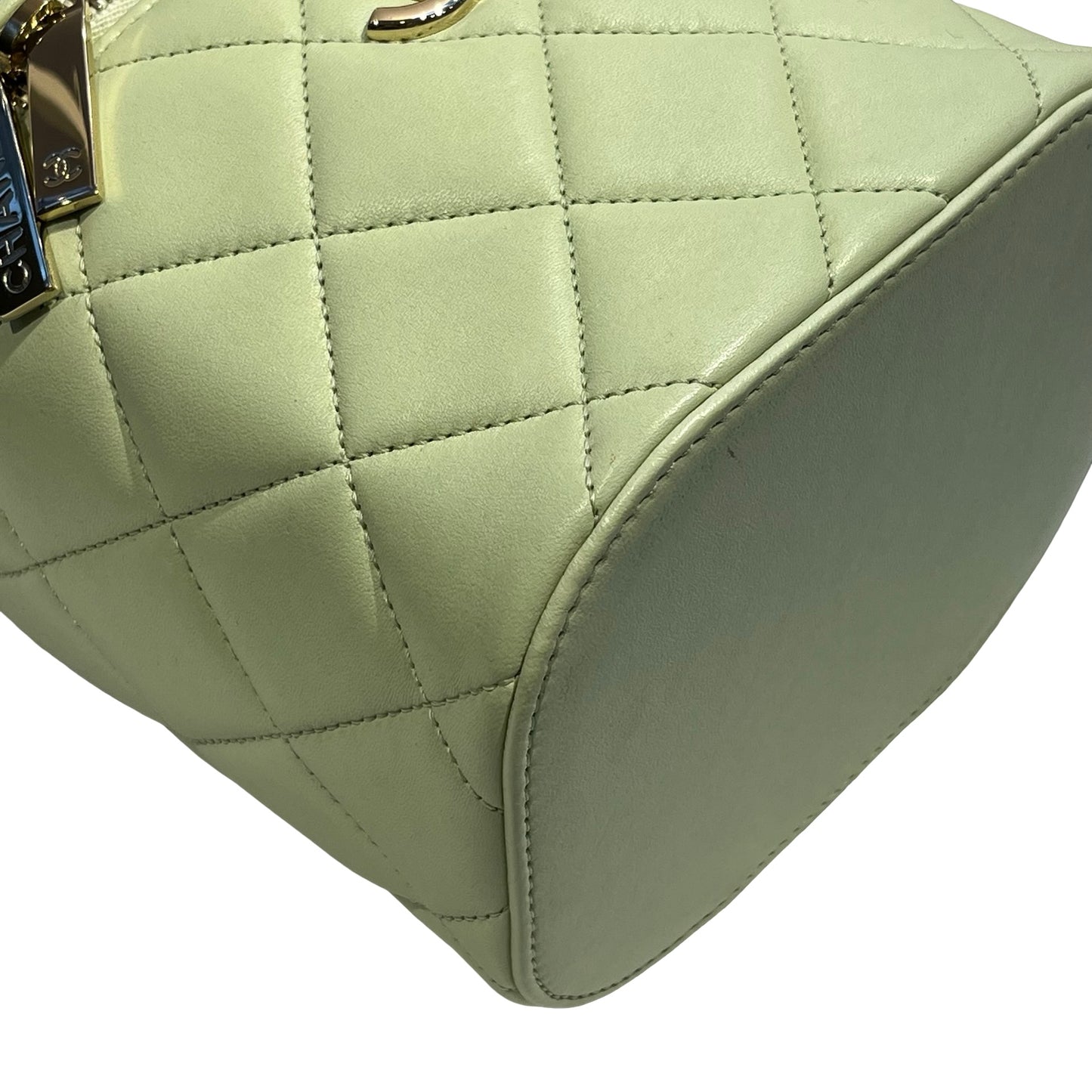 Used CHANEL Vanity Case with Handle Shoulder Bag Green GHW