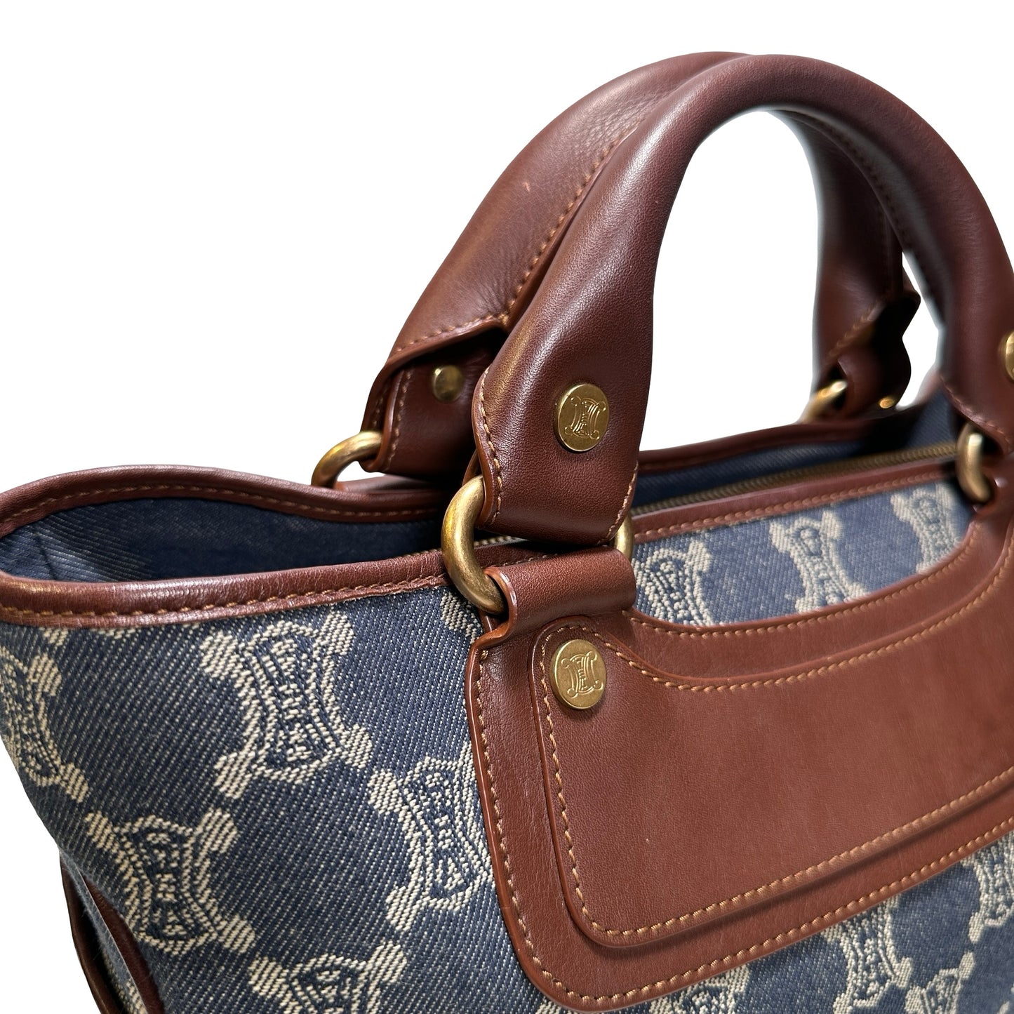 Used CELINE Canvas Vintage Handbag Blue Brown