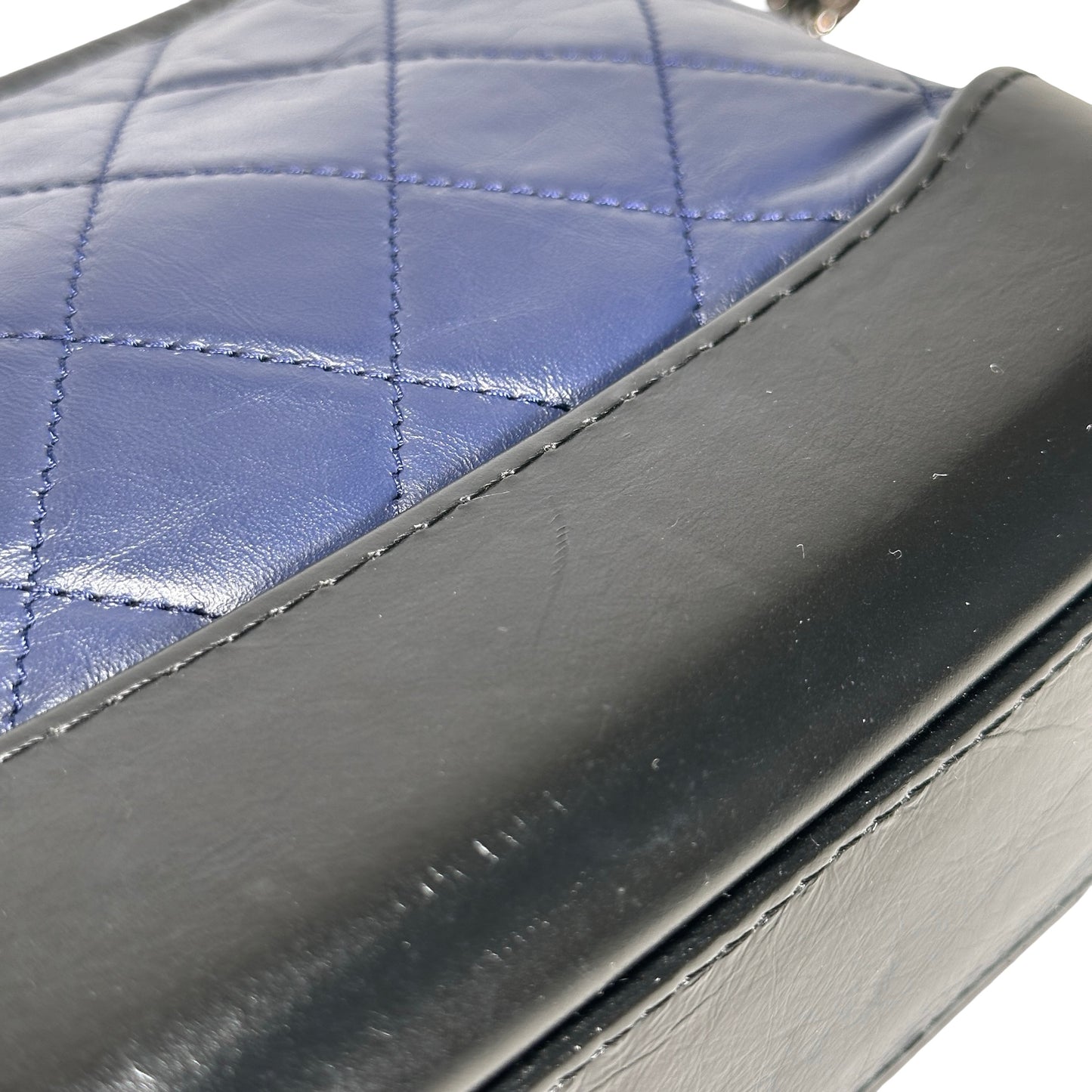 Used CHANEL Quilted Aged Calfskin Smooth Calfskin Gabrielle Hobo Bag Navy Black