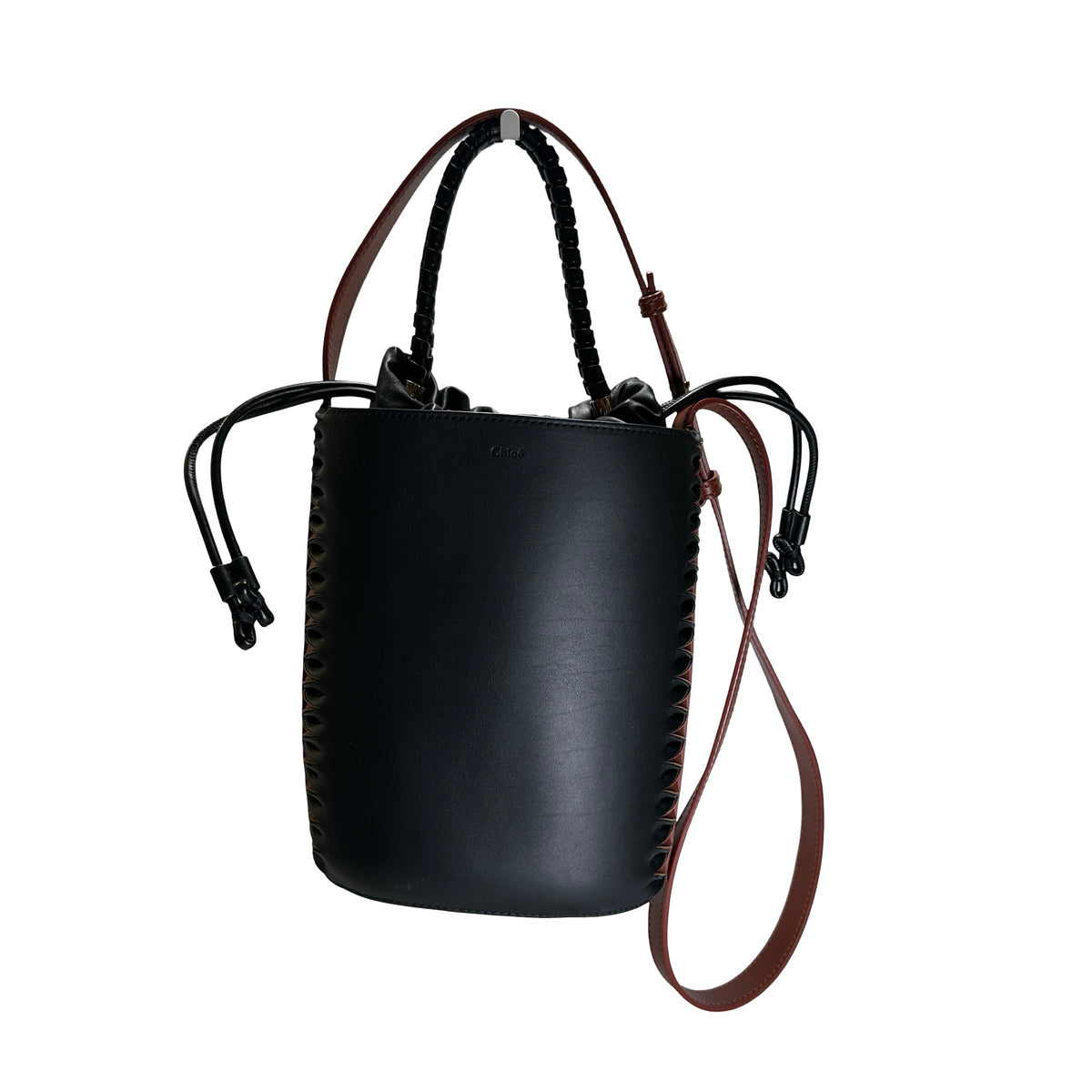 Used CHLOE Leather Gate Bucket Bag Bucket Bag White Brown Black