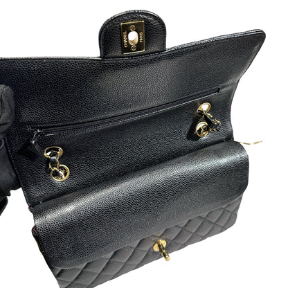 Used CHANEL Caviar Leather Classic Flap Medium Chain Shoulder Bag Black PHW