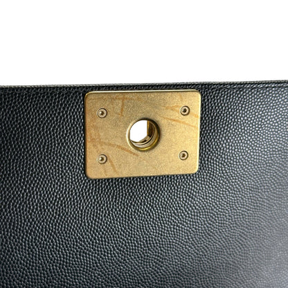 Used CHANEL Quilted Caviar Boy 20 Shoulder Bag Black Gold
