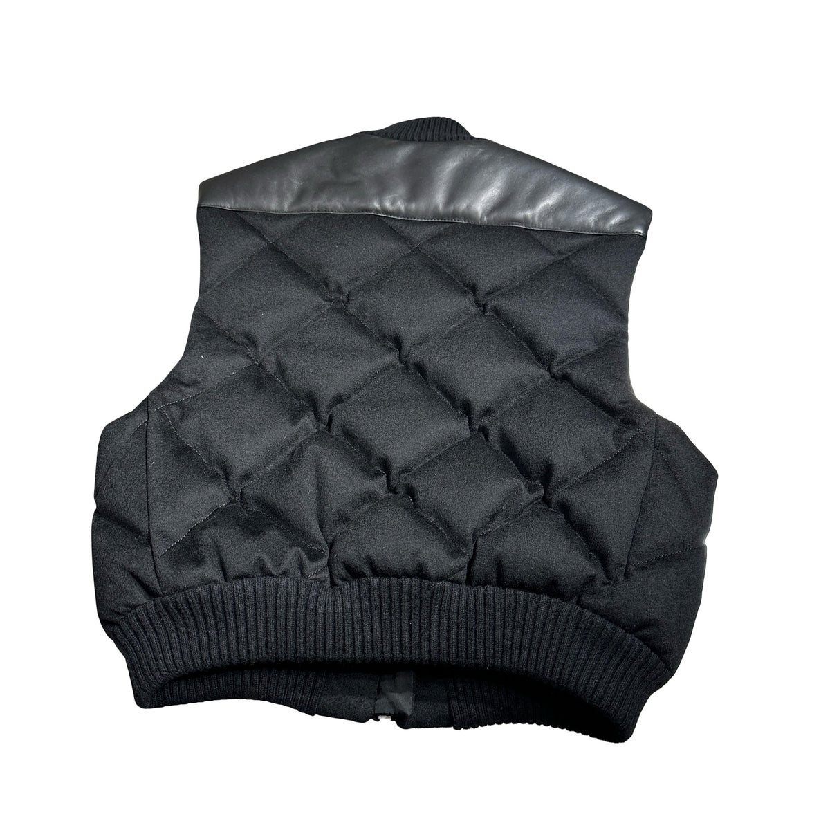 Used HERMES Quilted Wool Leather Trim Quilted Vest Clothes Black