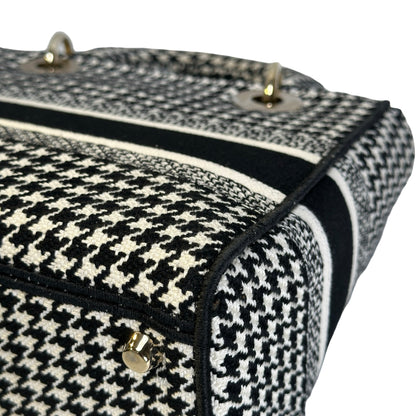Used DIOR Houndstooth Embroidery Lady D-Lite Handbag Black White