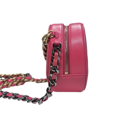 CHANEL 19 ROUND POUCH WITH CHAIN PINK LAMBSKIN