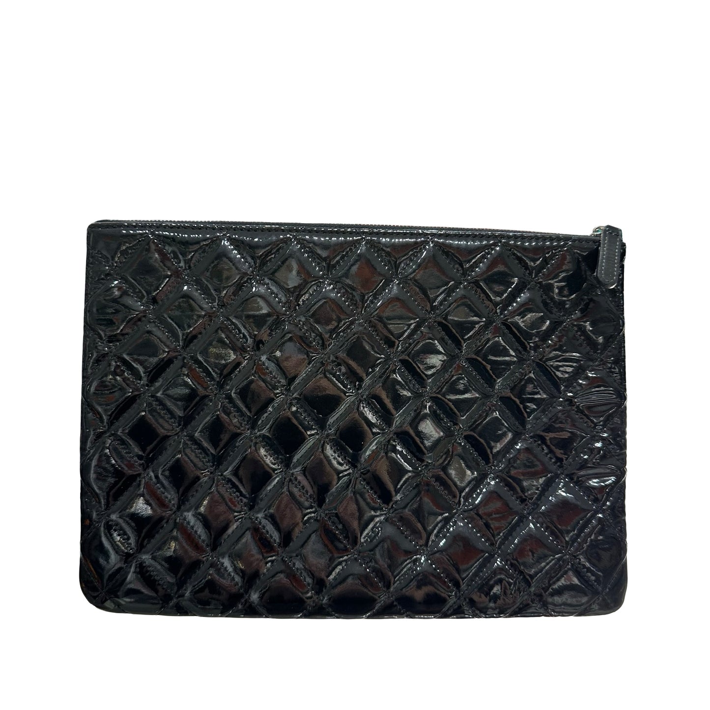 Used CHANEL Patent Leather Clutch Black PHW