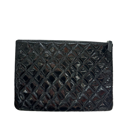 Used CHANEL Patent Leather Clutch Black PHW