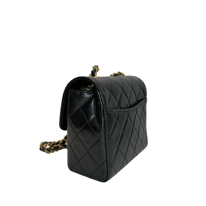 Used CHANEL Quilted Mini Flap Bag Chain Shoulder Bag Black Gold