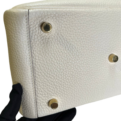 Used HERMES Leather Clemence Lindy Handbag Cream Off-White