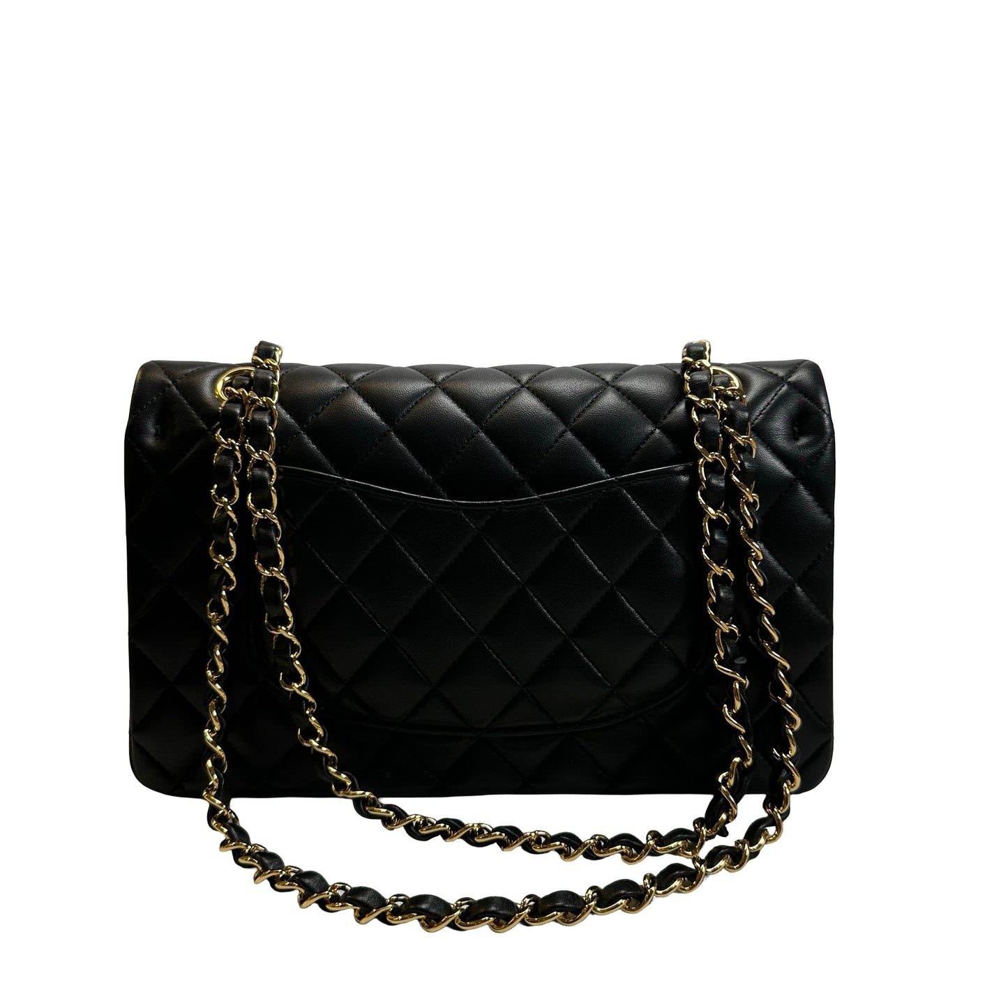 Used CHANEL Quilted Lambskin Classic Flap 25 Chain Shoulder Bag Black Gold