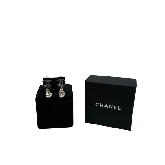 Used CHANEL CC Logo CC Pear Drop Earrings Earrings Silver