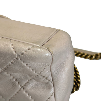 Used CHANEL Quilted Leather Kelly Flap Handbag Beige Gold Tone Hardware