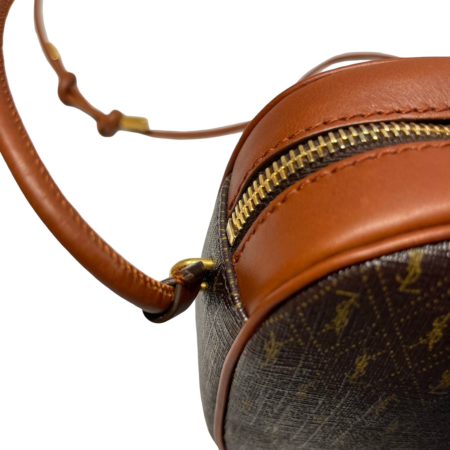 Used SAINT LAURENT Calfskin Leather Monogram Crossbody Shoulder Bag Brown GHW