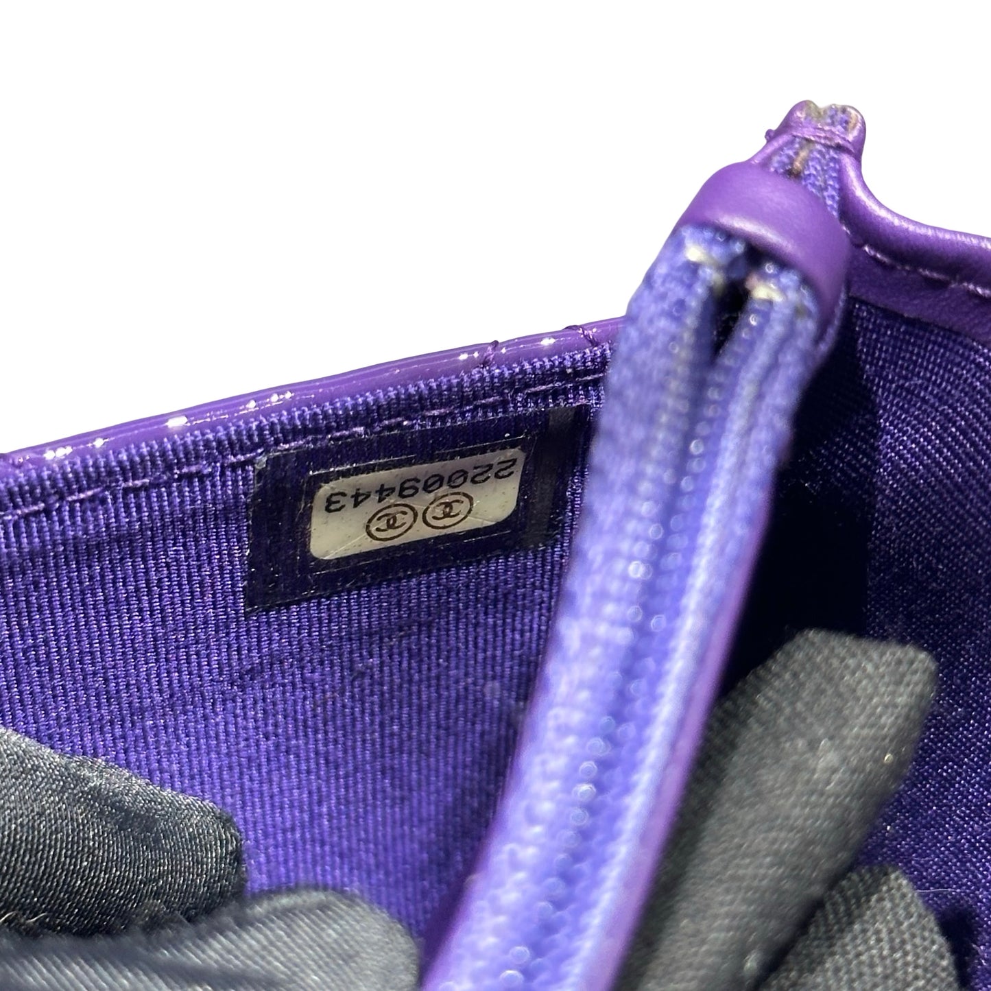 Used CHANEL Patent Leather WOC Cross Body Bag Purple PHW