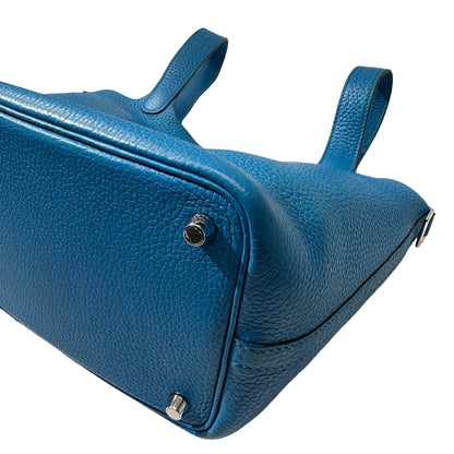 Used HERMÈS Clemence leather Picotin 18 Handbag B3 Bleu Zanzibar PHW