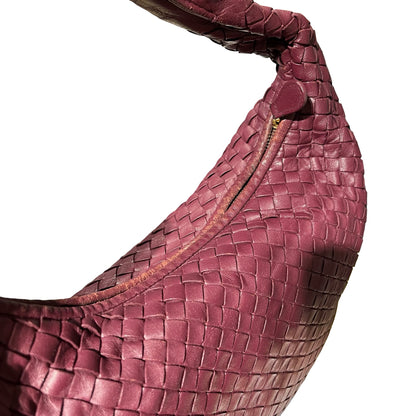Used Bottega Veneta Calfskin Leather Shoulder Bag Burgundy Purple