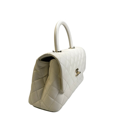 Used CHANEL Quilted Caviar Coco Handle Handbag White GHW
