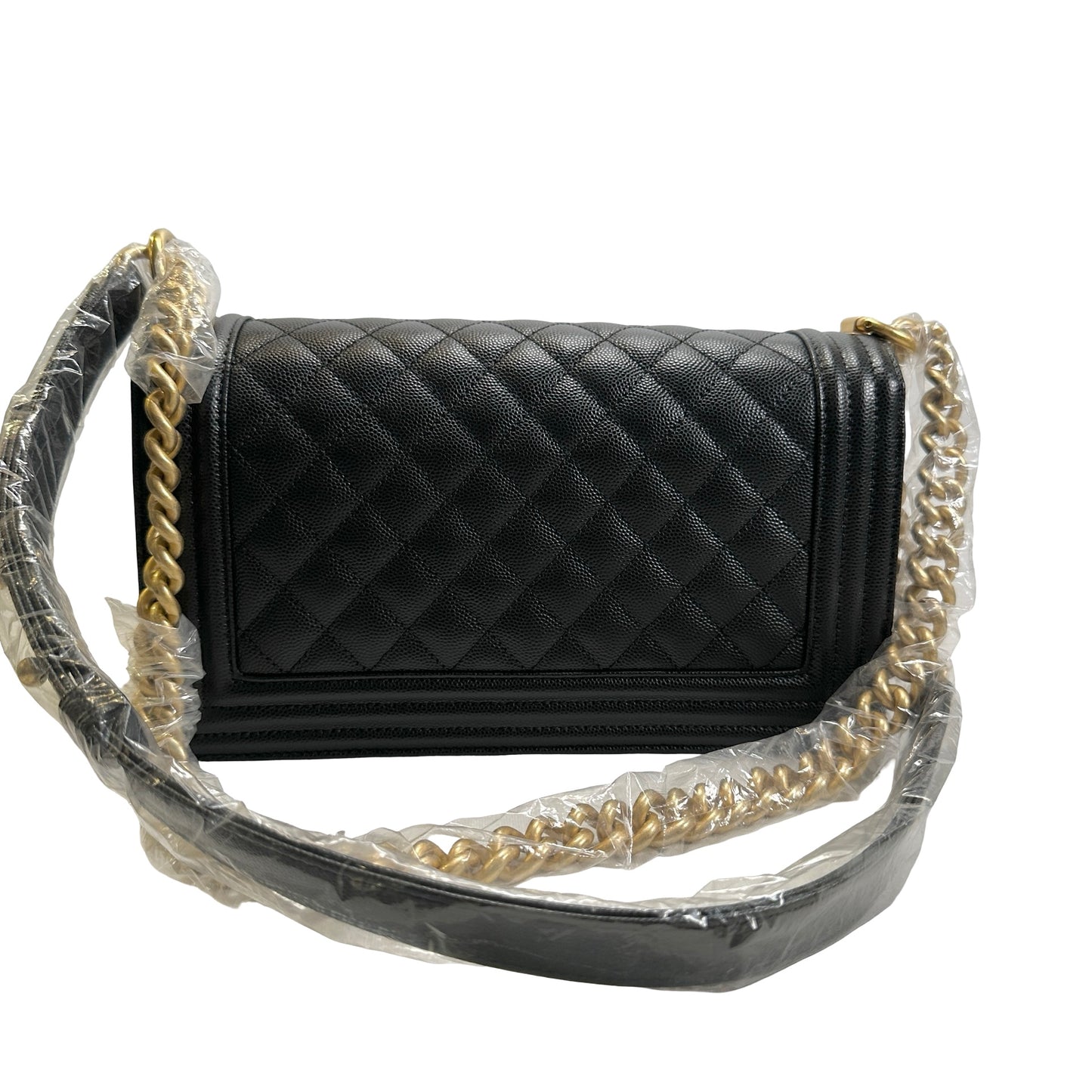 Used CHANEL Caviar Skin Boy25 Chain Shoulder Bag Black，GHW