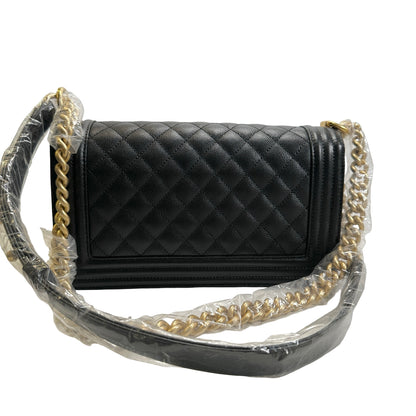Used CHANEL Caviar Skin Boy25 Chain Shoulder Bag Black，GHW