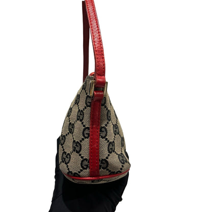 Used GUCCI GG Canvas Pochette Handbag Beige Red