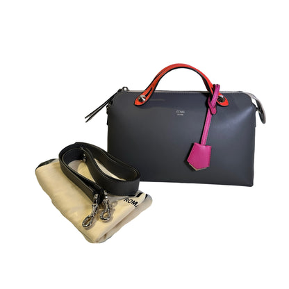 Used FENDI Leather By The Way Handbag Grey Orange Pink