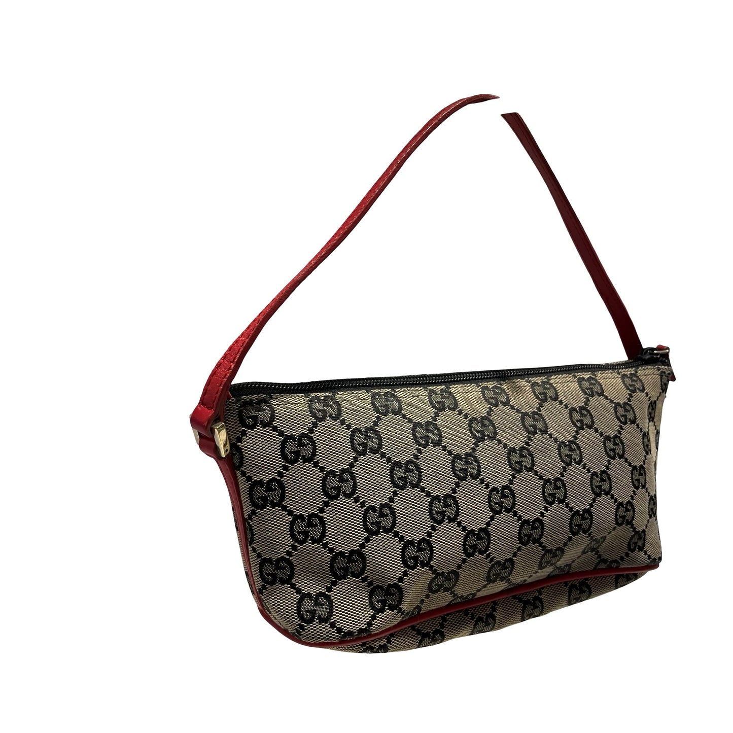 Used GUCCI GG Canvas Pochette Handbag Beige Red