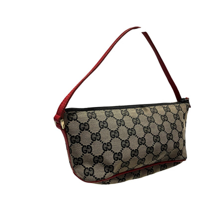 Used GUCCI GG Canvas Pochette Handbag Beige Red