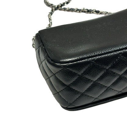 Used CHANEL Calfskin Leather Shoulder Black PHW Shoulder Bag Black