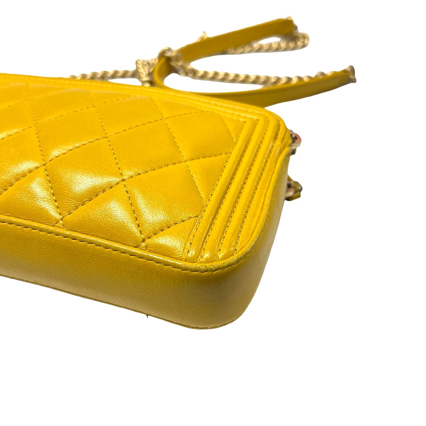 Used CHANEL Lambskin Leather Clutch Yellow GHW