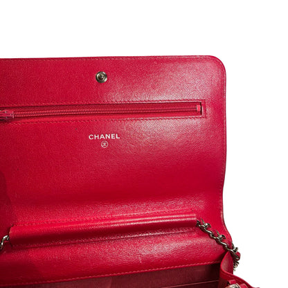 Used CHANEL Quilted Leather Wallet On Chain (WOC) Wallet on chain Red PHW