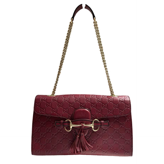 GUCCI GUCCISSIMA EMILY RED CALFSKIN PHW CHAIN SHOULDER BAG [A04201]