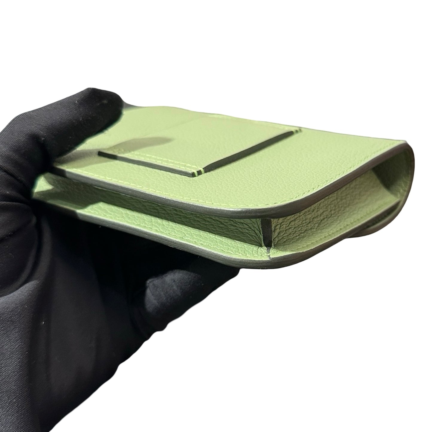 Used HERMÈS Calfskin Leather Constance Slim Wallet Green PHW