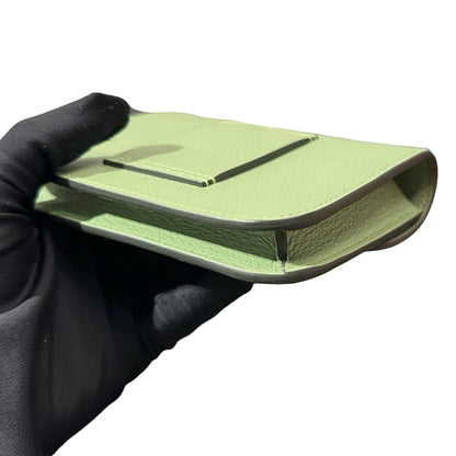 Used HERMÈS Calfskin Leather Constance Slim Wallet Green PHW