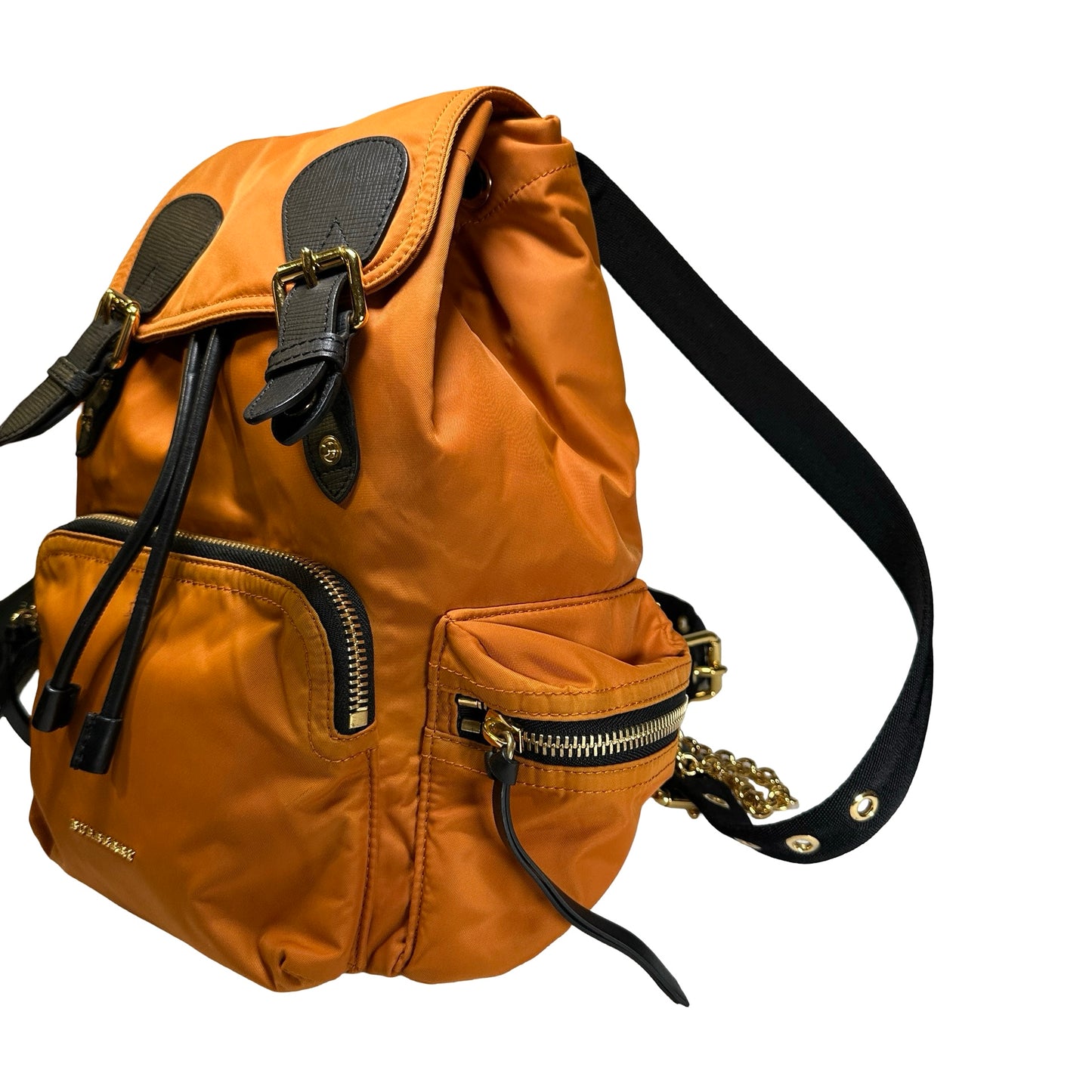 Used BURBERRY Nylon Leather Backpack Backpack Orange Black
