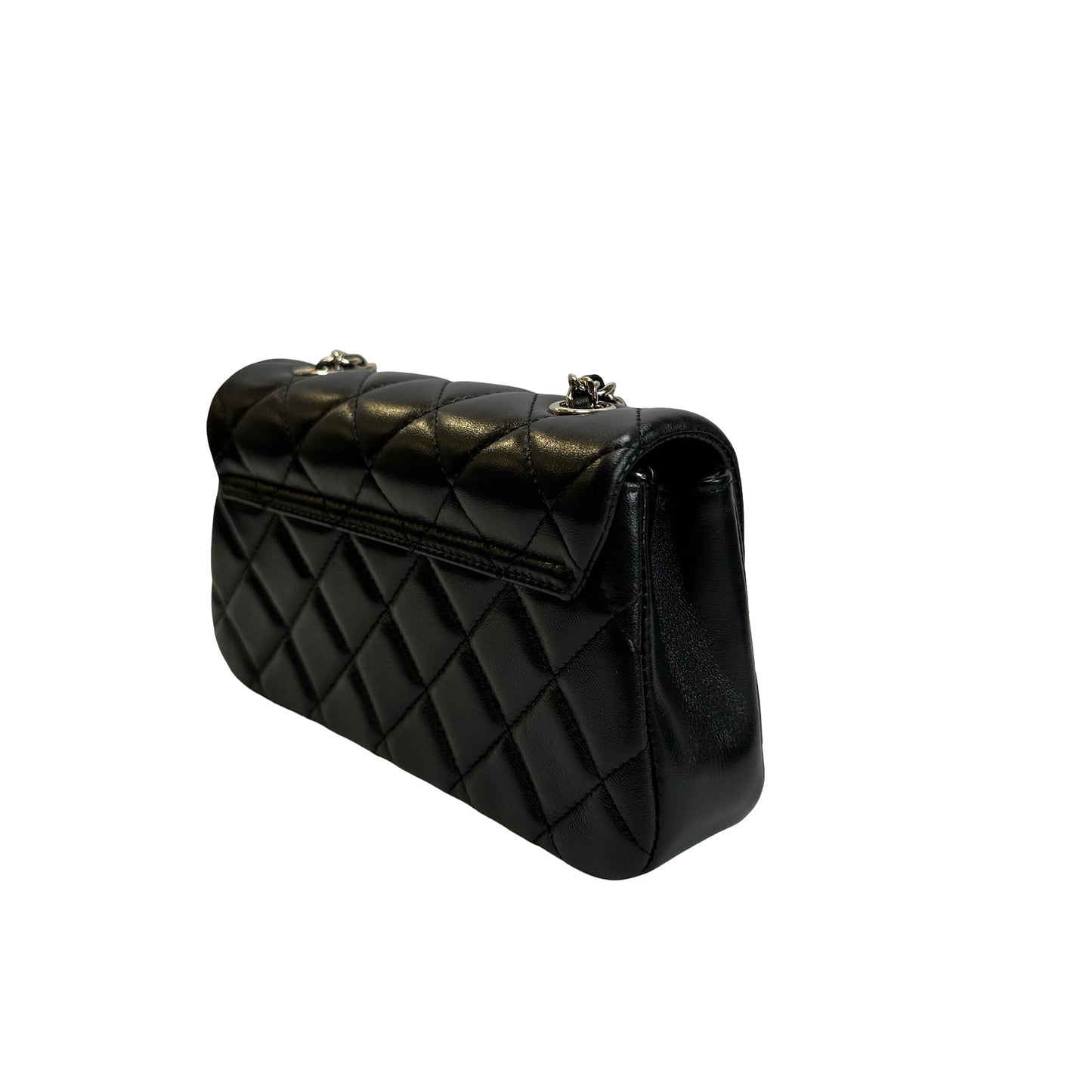 Used CHANEL Quilted Lambskin Mini Rectangular Flap Bag Chain Shoulder Bag Black Gold