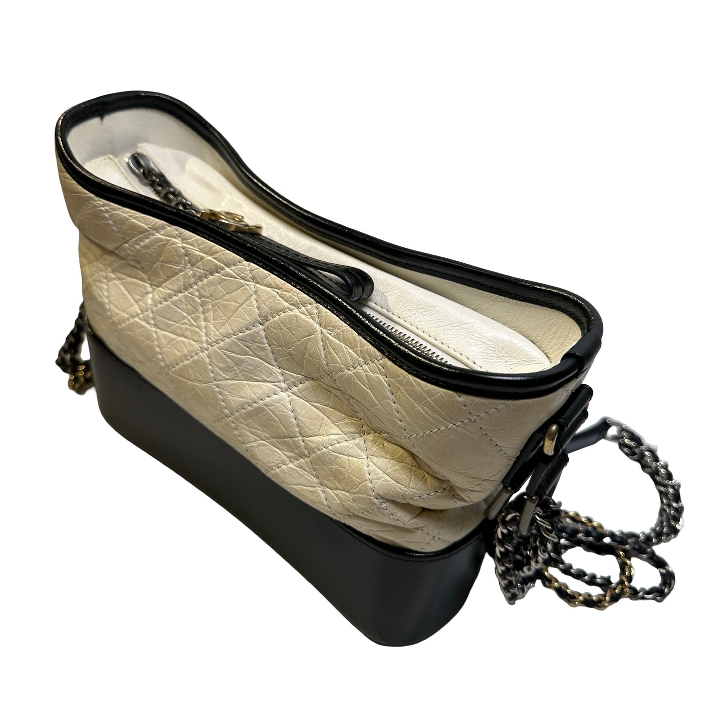 Used CHANEL Quilted Calfskin Gabrielle Hobo Bag White Black