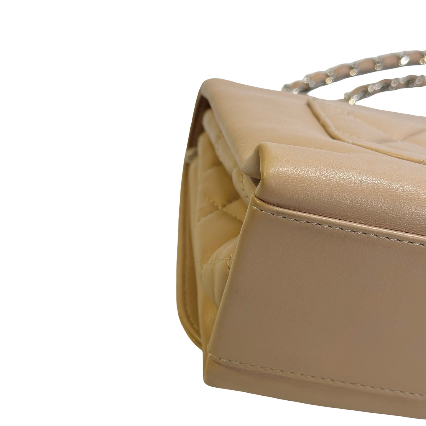 Used CHANEL Quilted Trapeze Flap Bag Chain Shoulder Bag Beige PHW