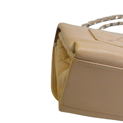Used CHANEL Quilted Trapeze Flap Bag Chain Shoulder Bag Beige PHW