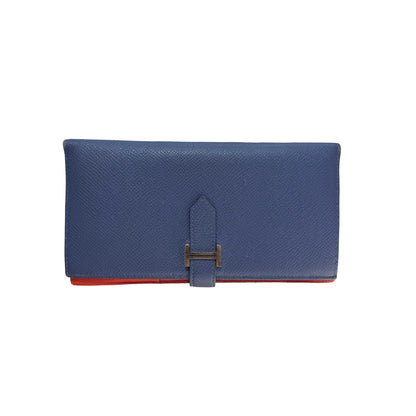 Used HERMÈS Bearn Wallet Navy Blue Orange (93)