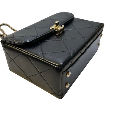 Used CHANEL Quilted Lambskin Mini flap bag with top handle Mini Bag Black Gold tone hardware