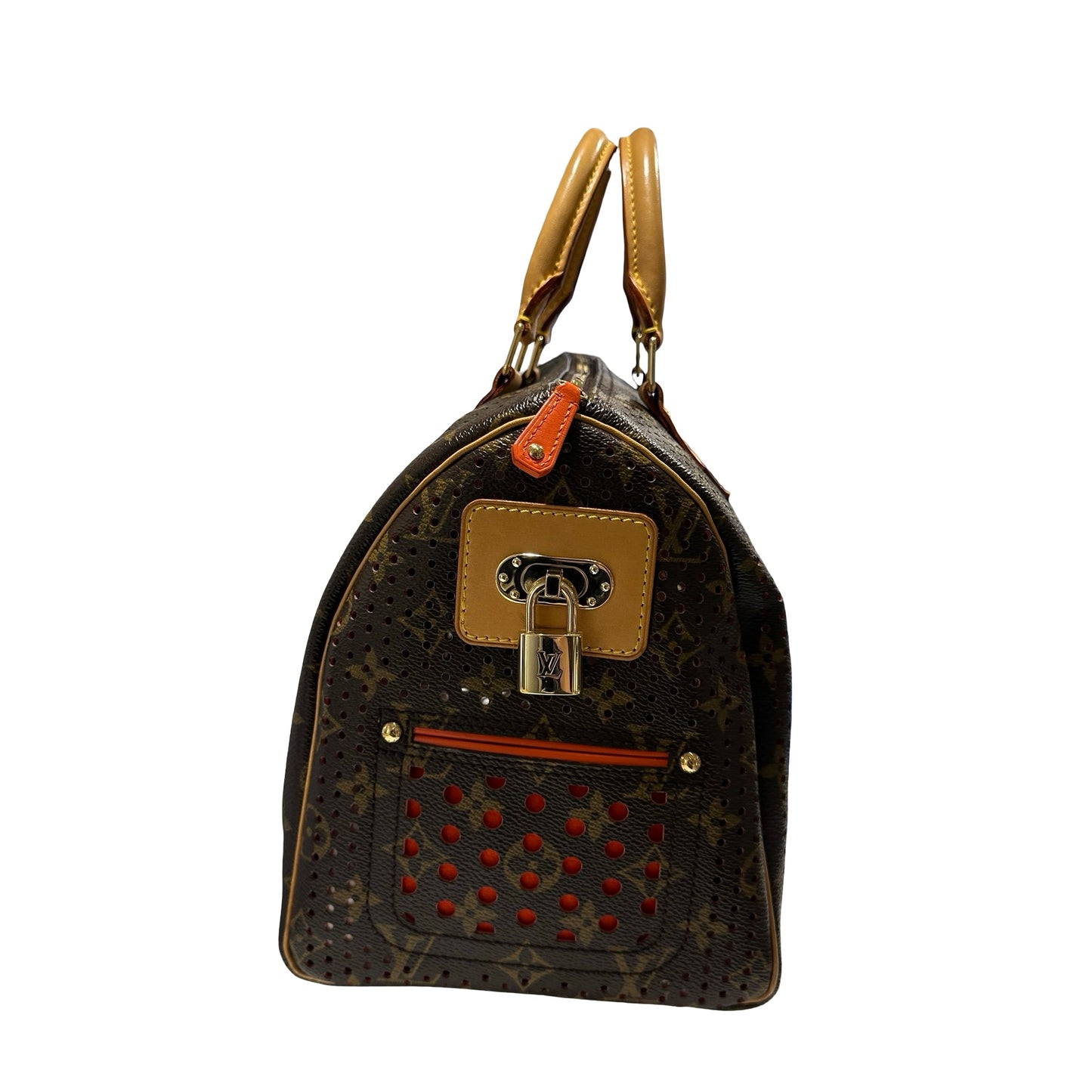 Used LOUIS VUITTON Monogram Perforated Speedy 30 Handbag Brown Fuchsia