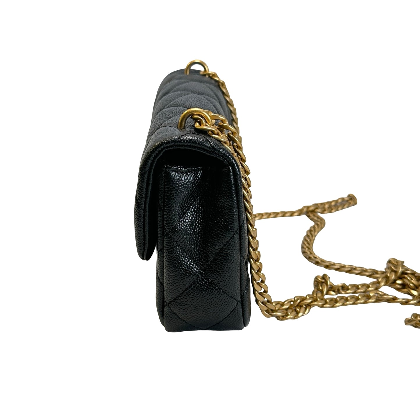 Used CHANEL Caviar Quilted Mini Flap Bag Chain Shoulder Bag Black Gold
