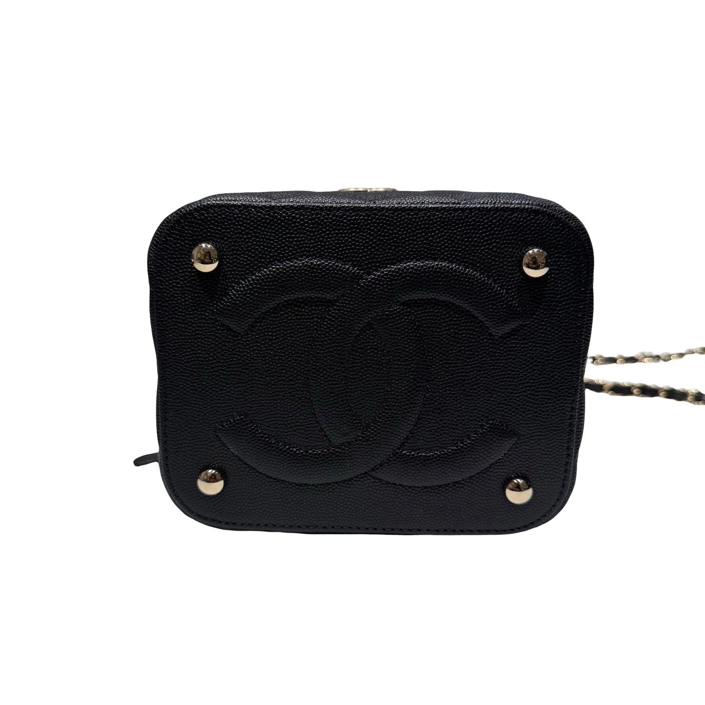 Unused Chanel Calfskin Leather Vanity Case Cross Body Bag Black GHW