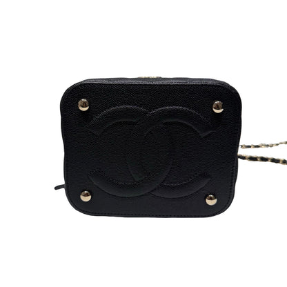 Unused Chanel Calfskin Leather Vanity Case Cross Body Bag Black GHW