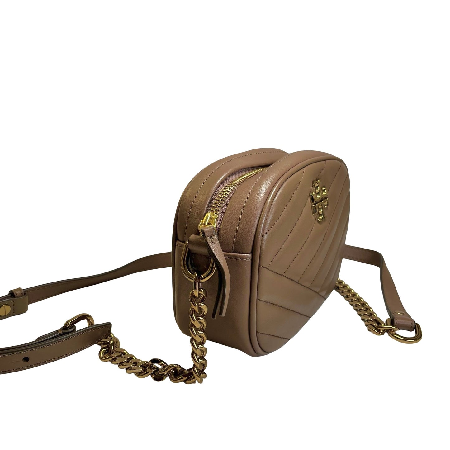 Used TORY BURCH Chevron Leather Kira Chevron Cross body bag Taupe Gold