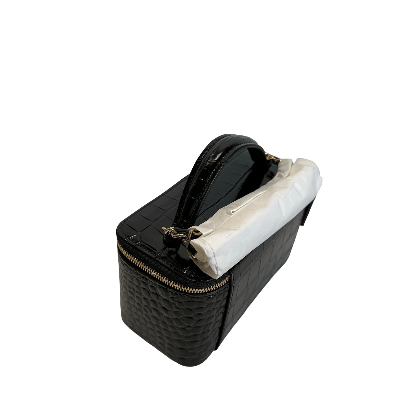Brand New CHANEL Croc-embossed Vanity case Vanity case Black Gold hardware