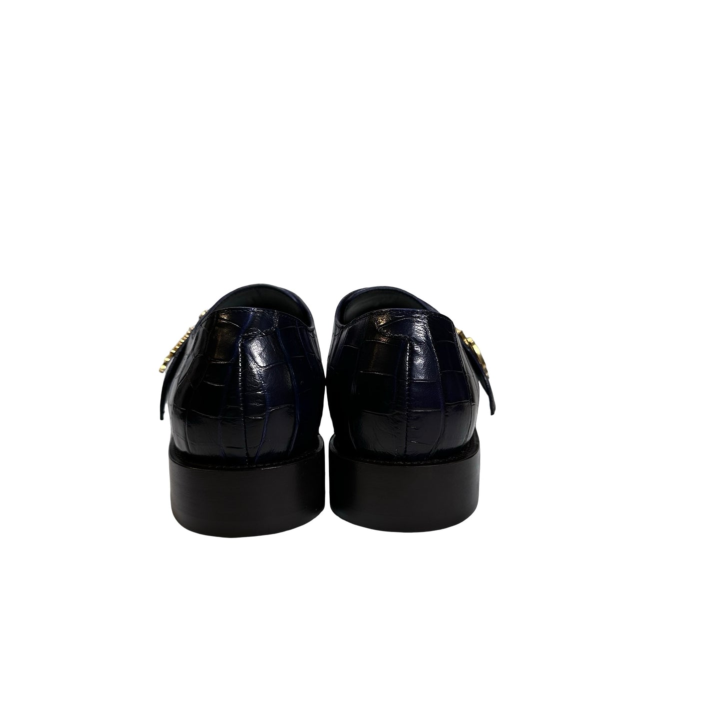 Used BALENCIAGA Crocodile-Embossed Cursive Logo Formal Shoes Shoes Purple