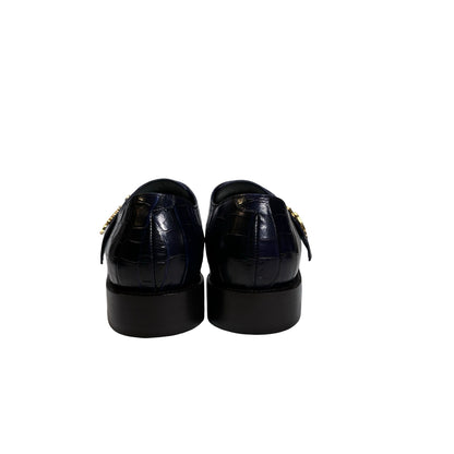 Used BALENCIAGA Crocodile-Embossed Cursive Logo Formal Shoes Shoes Purple