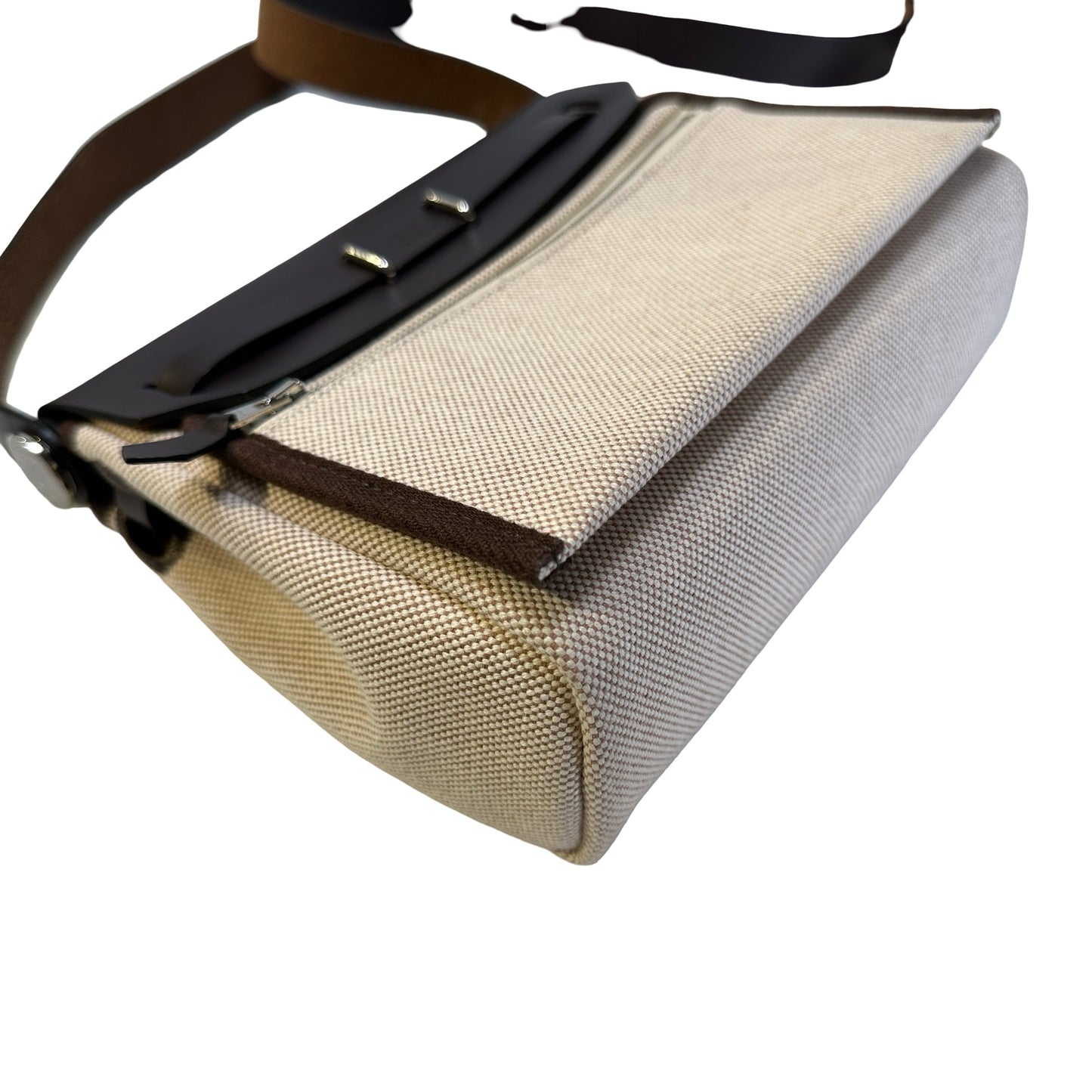 Used HERMES Canvas Leather Mini Herbag Handbag Beige Brown